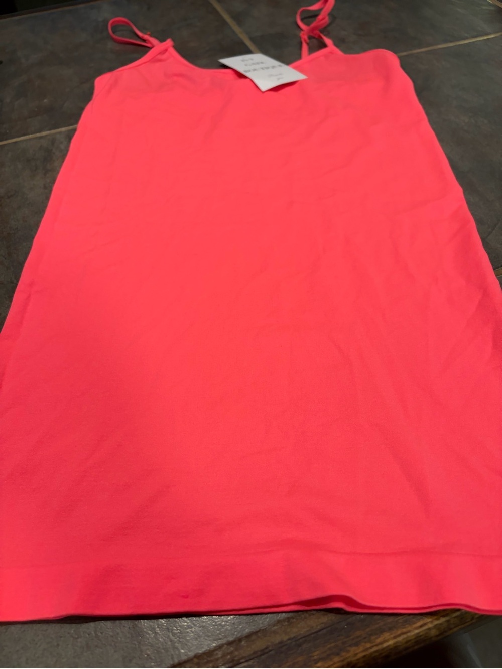 Neon Coral Spaghetti Strap Slip Top- OSFM